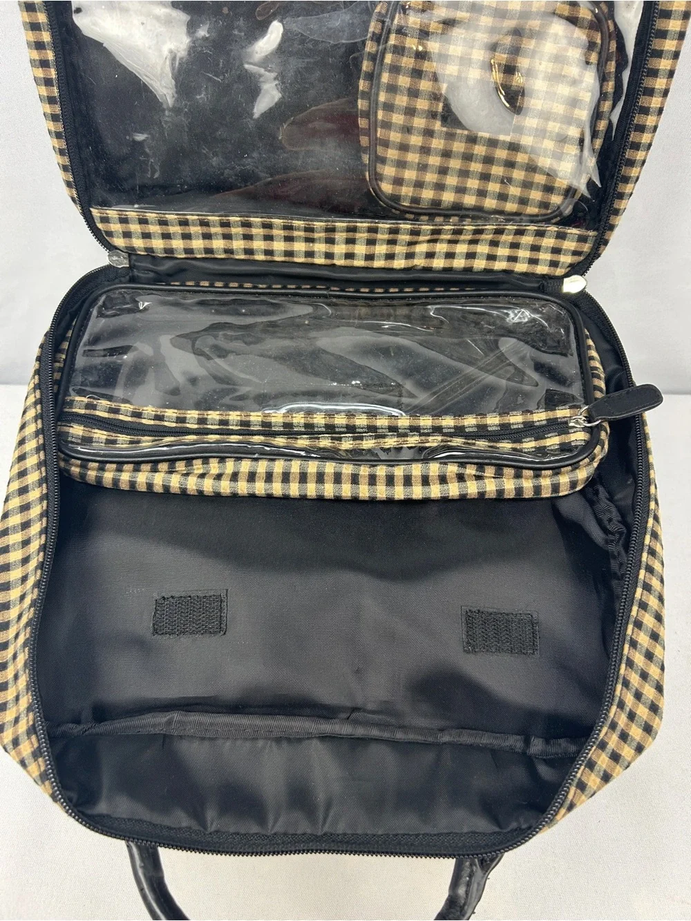 Longaberger Black and Beige Gingham Cosmetic Travel Case